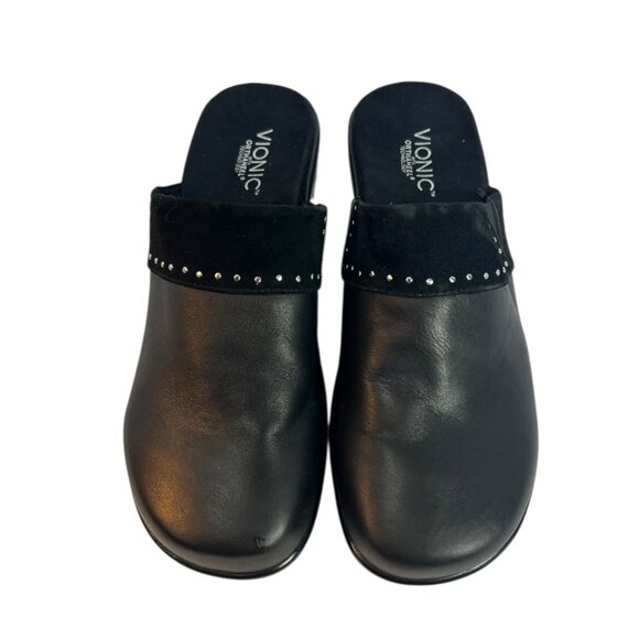 Vionic Esme Leather Clogs Studded Suede Chunky Black Size 10 - Picture 2 of 5